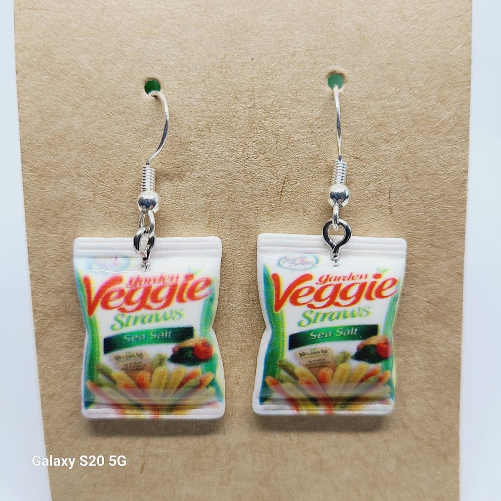 Handcrafted Veggie‎ Snack Bag Dangle Drop Earrings NWOT Women's Casual Fun Gift
